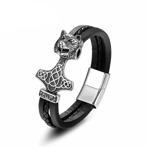 Bracelet Loup Homme en Cuir
